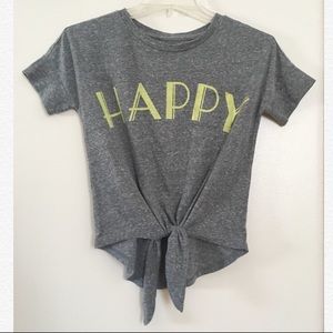 Old Navy Grey “HAPPY” Tie Front Short-Sleeved Top
